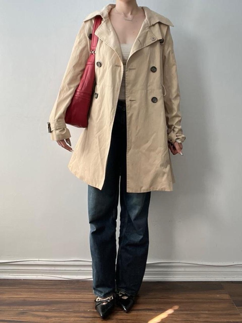 Size XL Mid Length Double Breasted Tan Trench Coat
